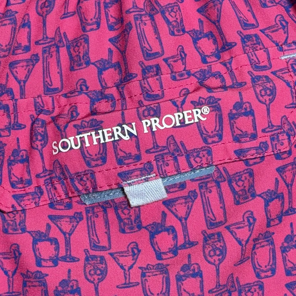 Southern Proper Mens XXL Pink Cocktail Print Swim Trunks Mesh Lined Board Shorts